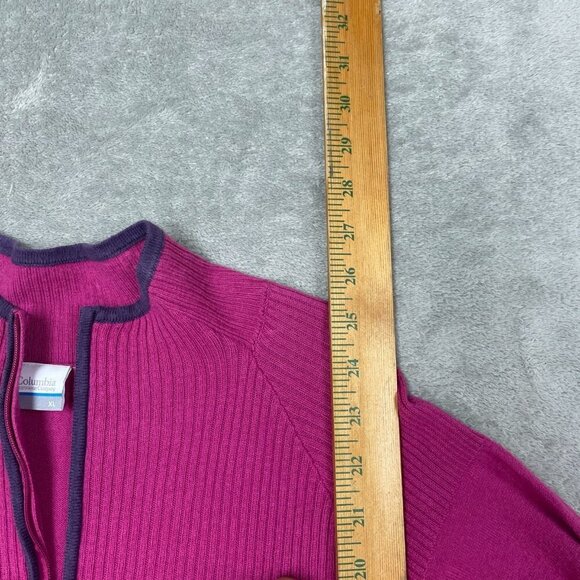 Columbia XL Womens Zip Pullover Sweater Ribbed Pink Purple Detail a0491 - Picture 5 of 9